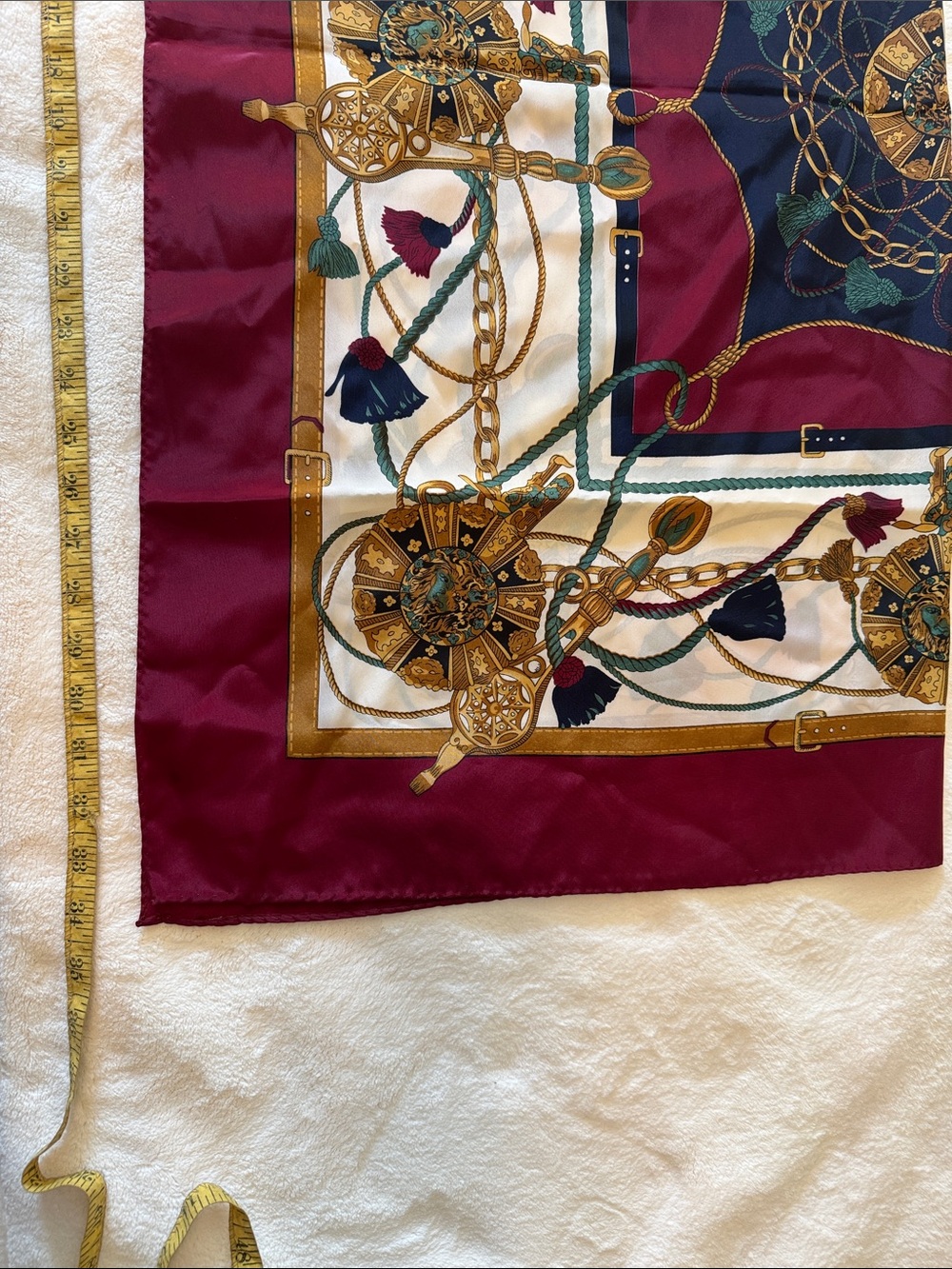 Silk Square Scarf in Burgundy, Navy & Cream